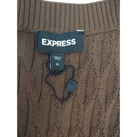 NWOT Express Sz XL Chocolate Brown Short Sleeve Button Up Sweater Puffy Quilted - Picture 6 of 10